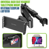 PH355BK -  Cellet Universal Car Headrest Mount for Tablets & Phones – 360° Rotating Back Seat Tablet Holder with Extendable Arm – Compatible with iPad Pro/Air/Mini, Samsung Galaxy Tab, iPhone & Kids Devices – Black