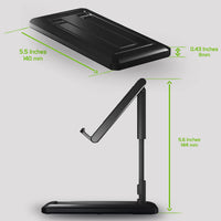 PH140BK - Adjustable Foldable Desktop Smartphone and Tablet Stand, Heavy Duty Adjustable Phone Stand with Non-Slip Rubberized Grips and Base Compatible to Smartphones, Tablets, and iPads - Black