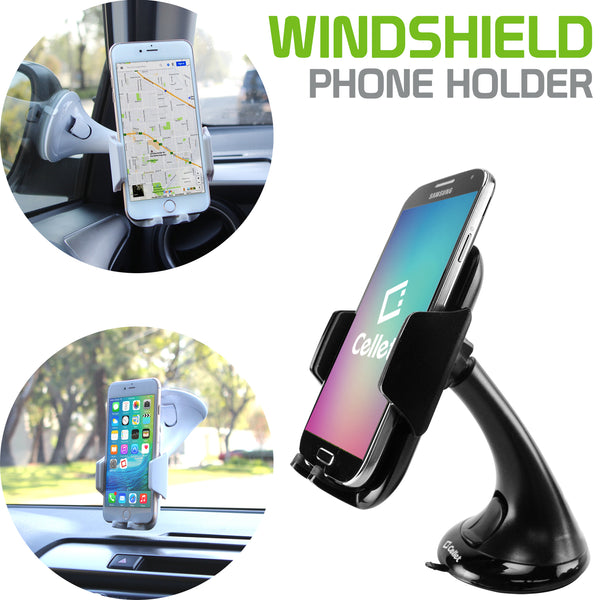 PH675BK - Car Windshield and Dashboard Phone Holder Mount, Secure Grip Universal Compatibility