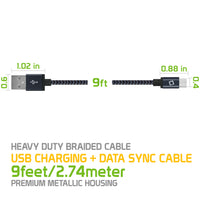 DAMICRO9 - Cellet Premium Braided & Metallic Housing 9 Ft. Micro USB Charging / Data Cable