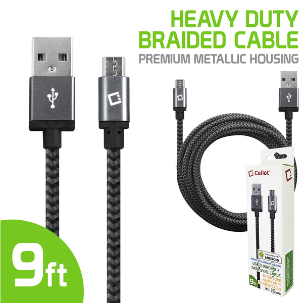 DAMICRO9 - Cellet Premium Braided & Metallic Housing 9 Ft. Micro USB Charging / Data Cable