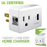 TP340 - Cellet UL Certified 1 Outlet + 12Watt (2.4Amp) USB Port Travel Charger