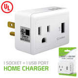 TP340 - Cellet UL Certified 1 Outlet + 12Watt (2.4Amp) USB Port Travel Charger