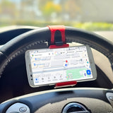 PHHD100 - Universal Steering Wheel Phone Mount Holder - Adjustable Handlebar Cradle Clamp Fits iPhone 16 15 14 13 Pro Black, Fits Standard Devices 2.1" to 3.1" Wide, Stroller & Exercise Bike Bracket