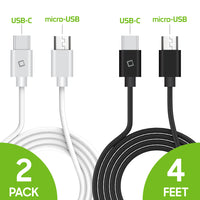 DCMICRO4WT - Cellet Micro-USB to Reversible USB-C Cable  - 1-Black + 1-White