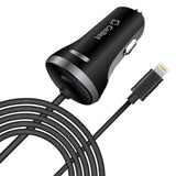 PAPP8H34BK - 30 Watt / 6.1 Amp Attached Lightning (Apple MFi Certified) Car Charger with Extra USB-C Port