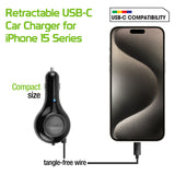 PUSBC30R - Cellet 3A / 15W USB-C Retractable Car Charger for iPhone 15 Series, Samsung Galaxy S24 Series & more