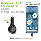 PUSBC30R - Cellet 3A / 15W USB-C Retractable Car Charger for iPhone 15 Series, Samsung Galaxy S24 Series & more