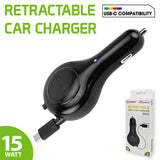 PUSBC30R - Cellet 3A / 15W USB-C Retractable Car Charger for iPhone 15 Series, Samsung Galaxy S24 Series & more