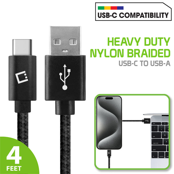 DCA420BK - 4 Ft. Durable Nylon Braided Type C Data Transfer & Sync Fast Charge Cable