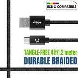 DCA420BK - Cellet 4ft USB-C to USB-A Cable, Heavy-Duty Nylon Braided Charging & Data Sync Cord, 3.5mm Thick Durable Cable, Reversible USB-C Connector for iPhone, Samsung Galaxy, Pixel & More