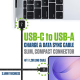 DCA420BK - Cellet 4ft USB-C to USB-A Cable, Heavy-Duty Nylon Braided Charging & Data Sync Cord, 3.5mm Thick Durable Cable, Reversible USB-C Connector for iPhone, Samsung Galaxy, Pixel & More