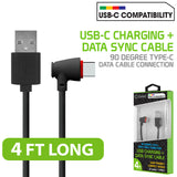 DCA904BK - USB-C to USB-A Cable with 90 Degree Connector 4 Feet Charging & Data Sync Cable