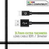 DCA1020BK - 10 Ft Durable Nylon Braided Type C Data Transfer & Sync Fast Charge Cable 2.5 Amp