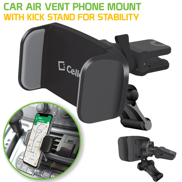 PHVENTE3 - Cellet Car Air Vent Phone Mount with Kickstand | 360° Swivel & 180° Tilt | Secure Knob Lock Grip | Spring Arm Extends to 3.5" | Universal Fit for iPhone, Samsung, GPS Devices