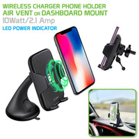 QI600 - 2-in-1 Wireless Charging Air Vent & Dashboard Combo Mount Holder