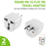 CNFPIN2 - Cellet Universal Travel AC Wall Power Adapter to Convert China, UK, AU, EU & other Plugs to US Plug Socket (2PACK)