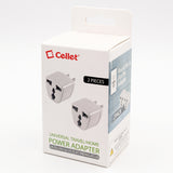 CNFPIN2FA - Cellet Universal Travel Plug Adapter 2 Pack, EU UK Europe Asia to US Outlet Plug Converter, Round to Flat Pin AC Power Adapter for USA Grounded Wall Socket, Compact International Power Plug