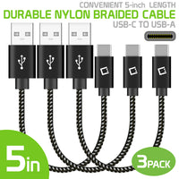 DCA4IN3 - 3-Pack Premium USB-C Data Sync Cable, 5” Heavy Duty Nylon Braided USB-C Charging/Data Sync Cable