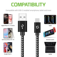 DCA4IN3 - 3-Pack Premium USB-C Data Sync Cable, 5” Heavy Duty Nylon Braided USB-C Charging/Data Sync Cable