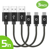 DCA4IN3 - 3-Pack Premium USB-C Data Sync Cable, 5” Heavy Duty Nylon Braided USB-C Charging/Data Sync Cable