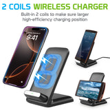 QI700 - 2 Coils Qi Wireless Charger (10Watt/2.1Amp), Wireless Charging Stand for Samsung Galaxy Note 8, Galaxy S8/S8 Plus, Apple iPhone X, 8/8 Plus and All Wireless (Qi) Enabled Devices – by Cellet - Black