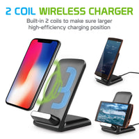 QI700 - 2 Coils Qi Wireless Charger (10Watt/2.1Amp), Wireless Charging Stand for Samsung Galaxy Note 8, Galaxy S8/S8 Plus, Apple iPhone X, 8/8 Plus and All Wireless (Qi) Enabled Devices – by Cellet - Black