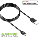 DCA33XBK - Durable 3.3ft (1m) USB-C Data Cable, Fast Charging (2.4Amp)/Data Sync Cable  – Black