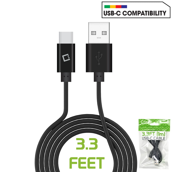 DCA33XBK - Durable 3.3ft (1m) USB-C Data Cable, Fast Charging (2.4Amp)/Data Sync Cable  – Black