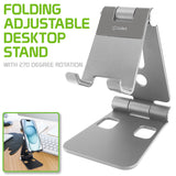 PHALUSL - Table Desktop Phone Stand Smartphone Holder, Portable Resilient Aluminum -Silver