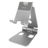 PHALUSL - Table Desktop Phone Stand Smartphone Holder, Portable Resilient Aluminum -Silver