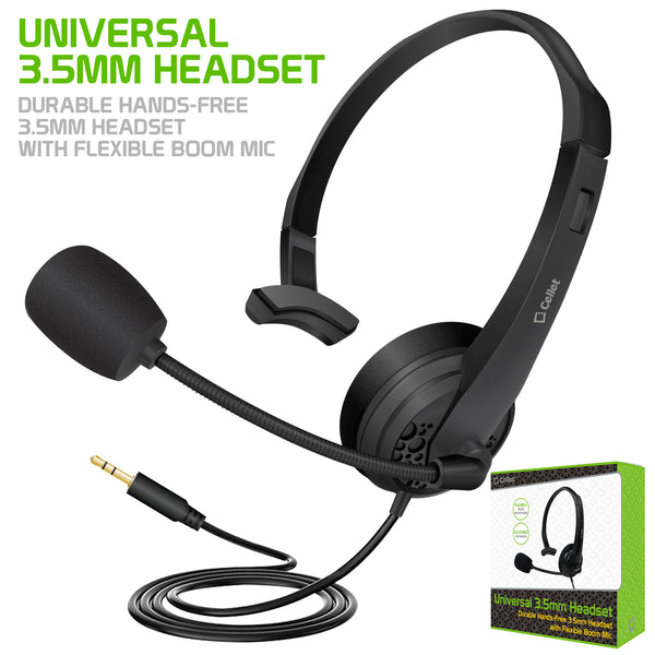 EP35C - Universal 3.5mm Headset, Durable Hands-Free 3.5mm Headset with Flexible Boom Mic by Cellet