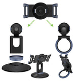 PHTAB5003 - Cellet 3-in-1 Tablet Stand & Car Headrest Mount Holder for POS Desk Kiosk & Backseat Road Trips, 360° Swivel Heavy Duty Weighted Base Portable Ring Grip for iPad Pro 12.9 11 Mini, Galaxy Tab, Surface