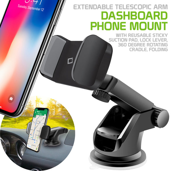 PHD355 - Dashboard & Windshield Phone Holder Mount 270° Rotating Strong Sticky Suction Pad