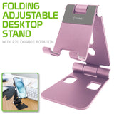 PHALURG_FA - Adjustable Desktop Stand, Heavy Duty Adjustable Aluminum stand with 270 Degree Rotation for Smartphones, Tablets, iPads and Nintendo Switch – Rose Gold