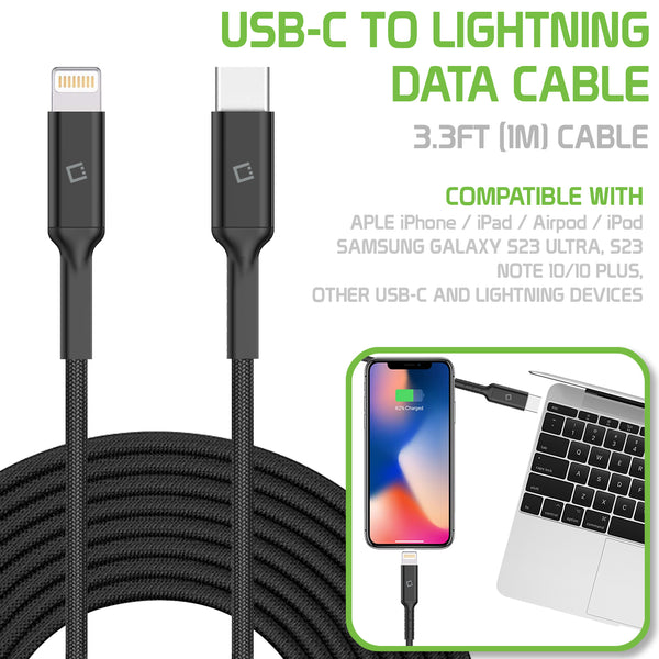 DCL40BK - USB Type C to MFI Lightning Data Cable, Cellet 3.3ft (1m) Braided USB Type C to Lighting Data Cable Compatible to iPhones iPad Pro Air mini for USB-C Charging