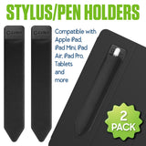 STHOLDER2 - Cellet 2 Pack Stylus Pen Holder for iPad - Elastic Sleeve with Premium Adhesive, Compatible with Apple iPad Pro, Air, Mini, iPad & Tablets - Black