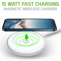 MAGM10 - 15 Watt Fast Charging Magnetic Wireless Charger,  Magnetic Wireless Charger Compatible with QI Enabled Devices (USB-C AC Adapter Not Included) - White