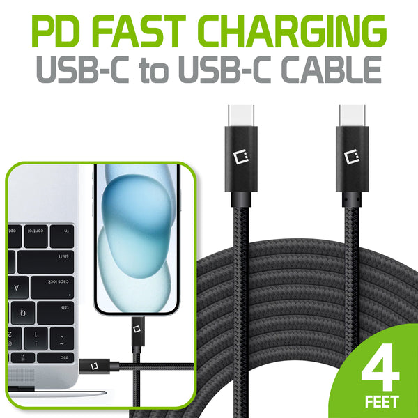 DCDC4BK - USB-C Charging Cable, 4ft. USB-C to USB-C Fast Charging and Data Sync Cable Compatible to ALL USB-C Device - Black