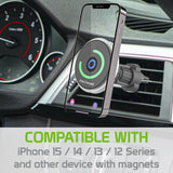 PHMAG12 - Car Phone Holder Mount and QI Wireless Phone Car Charger - Magnetic Air Vent Phone Holder Mount Compatible for MagSafe iPhones and Android Smartphones