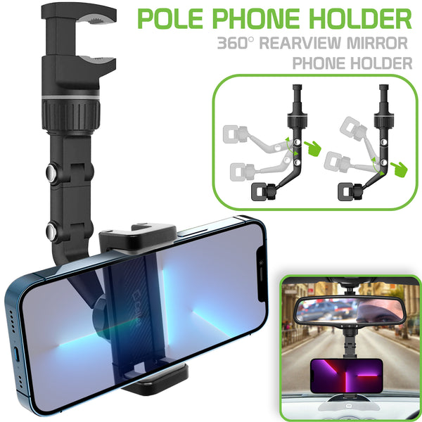 PHSK223A - Pole Phone Holder, Rearview Mirror Pole Mount Phone Holder