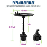 PHSK119 - Cellet Cup Holder Tray for Car with Phone Mount – Expandable Base, 360° Rotation Food & Drink Tray with Non-Slip Surface, Adjustable Arm for Eating in Vehicle – Fits Most Standard Car Cup Holders