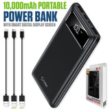BA10002BK - Cellet 10,000mAh Portable Power Bank with Smart Digital LCD Display Screen - Fast Charge External Battery Pack - Dual USB Ports, Includes USB-C, Micro USB, Lightning Cables for iPhone, iPad, Android