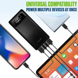 BA10002BK - Cellet 10,000mAh Portable Power Bank with Smart Digital LCD Display Screen - Fast Charge External Battery Pack - Dual USB Ports, Includes USB-C, Micro USB, Lightning Cables for iPhone, iPad, Android