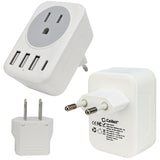 TC3A1CC - UL Certified Type C Outlet European Travel Plug Adapter with 3 USB-A & 1 USB-C Port