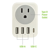 TC3A1CC - UL Certified Type C Outlet European Travel Plug Adapter with 3 USB-A & 1 USB-C Port