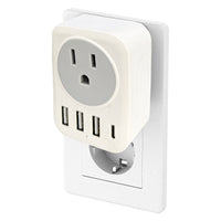 TC3A1CC - UL Certified Type C Outlet European Travel Plug Adapter with 3 USB-A & 1 USB-C Port