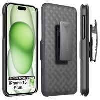 HLIPH15PLUS - iPhone 15 Plus Holster, Shell Holster Kickstand Case with Spring Belt Clip for Apple iPhone 15 Plus – Black – by Cellet