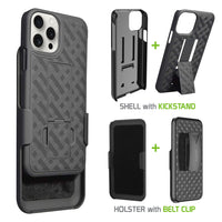 HLIPH15PRO - iPhone 13 Pro Max Holster, Shell Holster Kickstand Case with Spring Belt Clip for Apple iPhone 15 Pro – Black – by Cellet