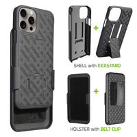 HLIPH15PROMAX - iPhone 13 Pro Max Holster, Shell Holster Kickstand Case with Spring Belt Clip for Apple iPhone 15 Pro Max – Black – by Cellet